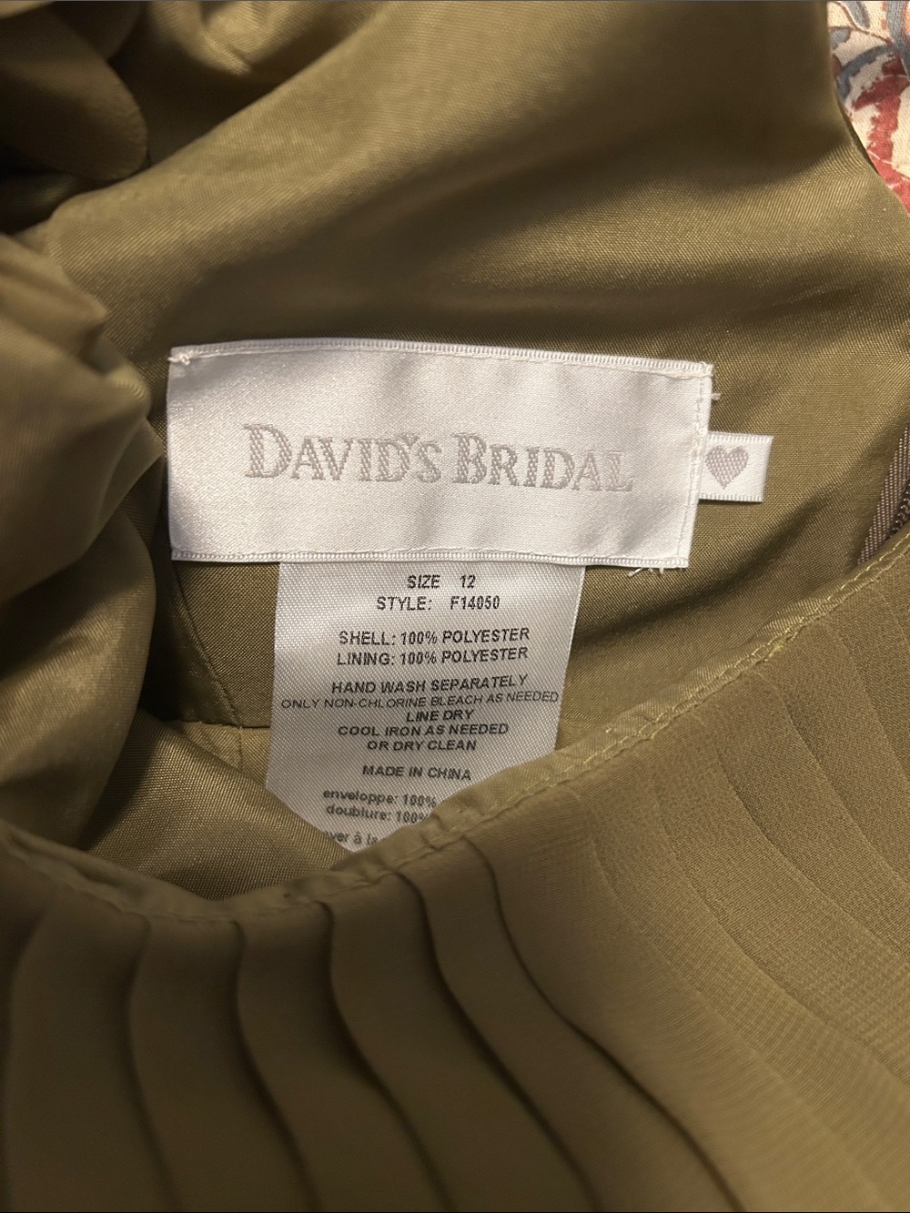 David's Bridal Olive Green One-Shoulder Ruched Satin Maxi Dress - Picture 7 of 7